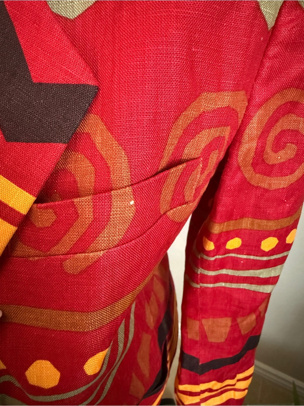 Vintage Red Patterned Casual Women Blazer - Picture 7 of 10